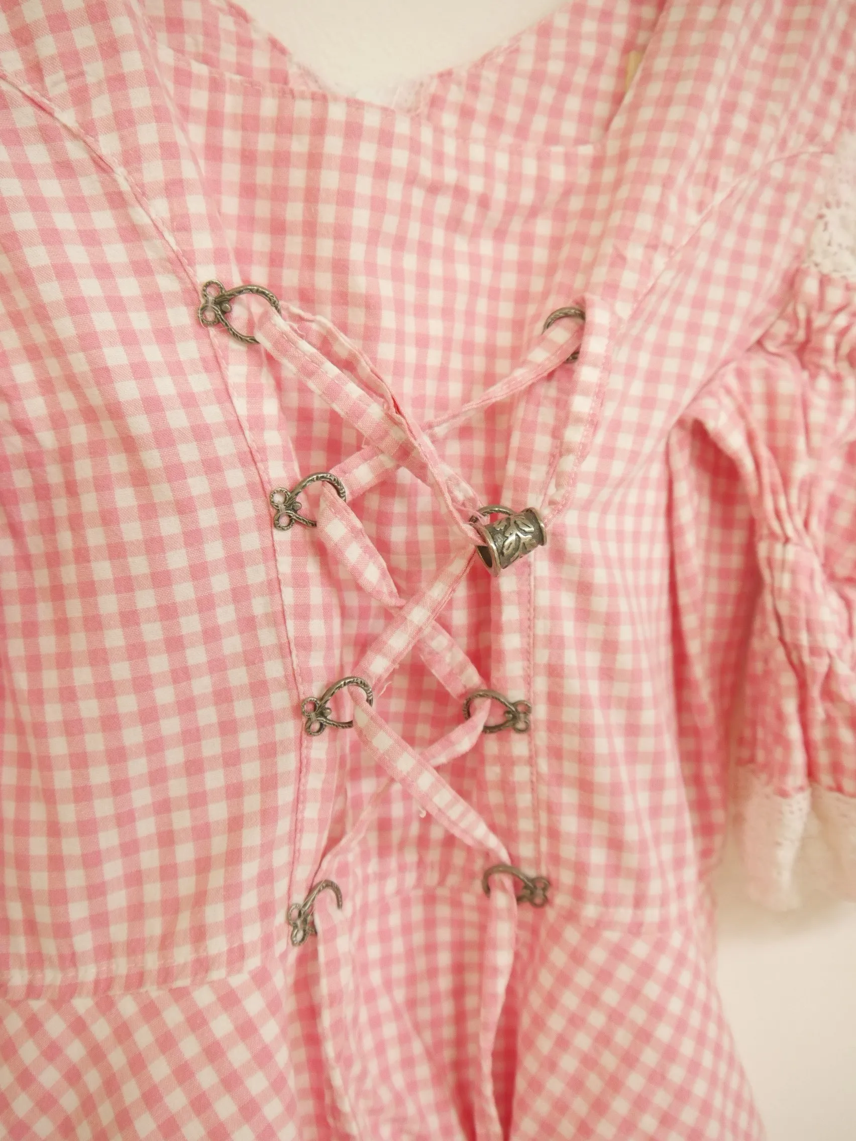 Skandal Trachten rosa weiß kariert Baumwolle fesches Dirndl ohne Schürze Gr.32